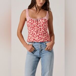 Astr Pink Cherry Print Crop Top